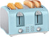 OVENTE 4-Slice Toaster with Extra Wide Slots, 6-Shade Browning Setting, 1400W Countertop Toaster, Light Blue TS4410LBL