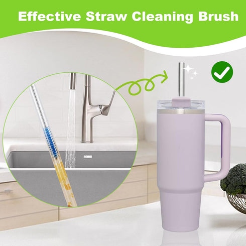 12 Inch (8-Pack) 2 40 oz Straw Cleaner Brush for Stanley, Extra Long Straw Brush Cleaner Includes Reusable Glass Straws