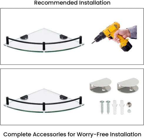 2 Pack Glass Shelf Bathroom Floating Shower Corner Shelves Shampoo Holder with Rail Wall Esquinero para Bao for Inside