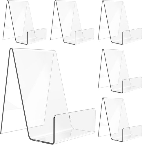 6 Pack Acrylic Book Stand, Clear Easel Stand for Displaying Books, Albums, CD, Magazine, Postcard, Picture, Plate