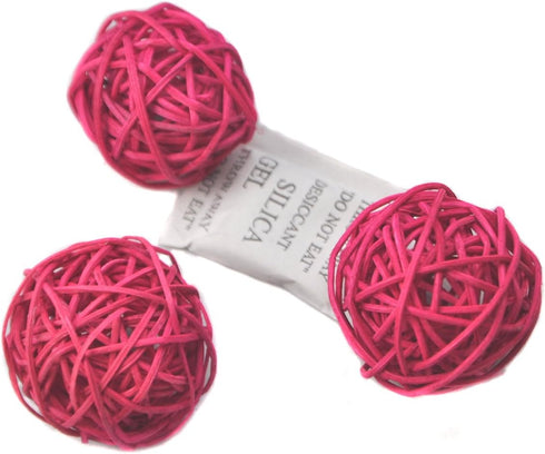 Set of 6 Wicker Rattan Balls, Table Wedding Party Christmas Decoration, Diameter 3.2 Inch, Rose Red