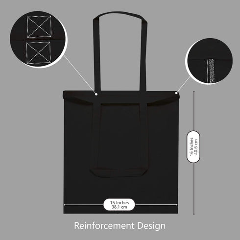 TOPDesign 5-Pack Economical Black Cotton Tote Bag - 16"x15" Lightweight Reusable Grocery Shopping Bags