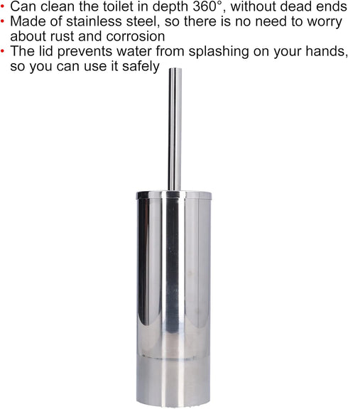 Toilet Brush and Holder Set, Stainless Steel Long Handle Toilet Bowl Cleaner, Soft Toilet Cleaning Brush (Silver)