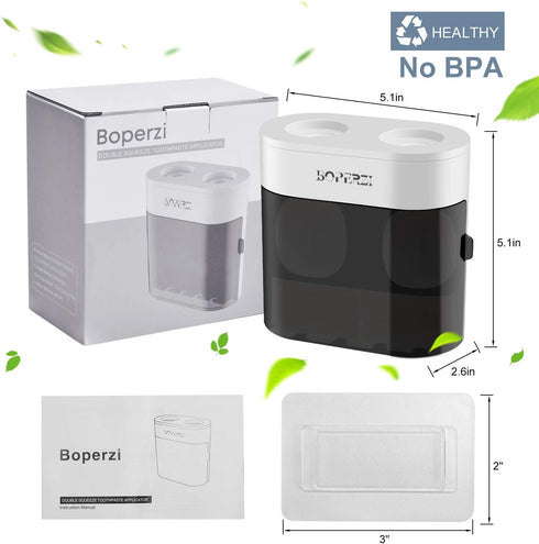 Boperzi Dustproof Cover Toothbrush Holder Wall Mounted Automatic Dispenser for Shower Bathroom Set with 2 Toothpaste