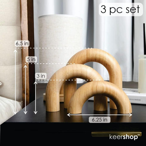 3-Piece Set Natural Arches Home Decor Aesthetic Shelf Objects, Coffee Table, and Bookshelf Accent, Japandi Modern