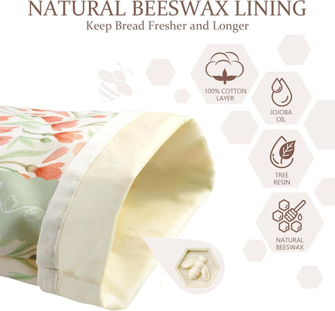2 Pack 44.2 inches, Bread Bags for Homemade Bread, Reusable Beeswax Linen Cotton Sourdough Bag, Freezer Safe, Large