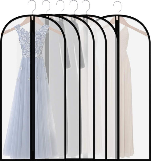 Extra Long 60in Clear Dress Garment Bags - Lightweight Dust Proof Cover with Full Zipper, Pack of 6
