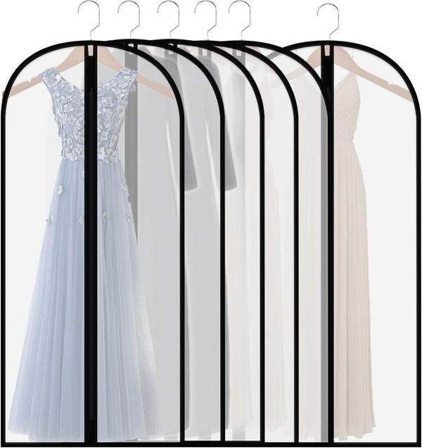 Extra Long 60in Clear Dress Garment Bags - Lightweight Dust Proof Cover with Full Zipper, Pack of 6