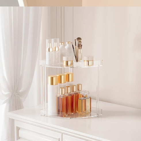 Counter Countertop 2 Bathroom Organizer Tier Storage Acrylic Corner Makeup Organizer for Makeup, Perfume, Vanity, Spice