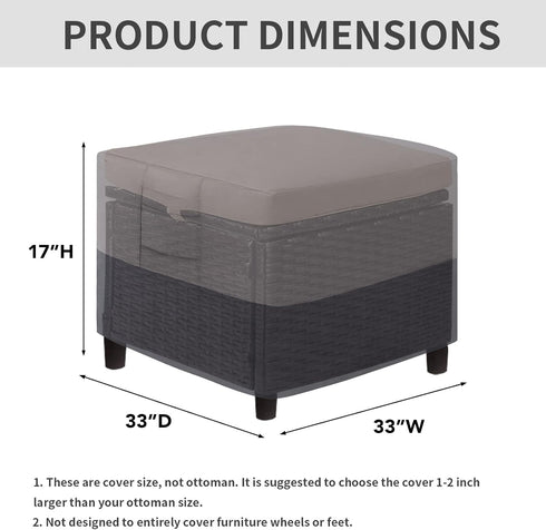 (33"x33"x17", Easy-Going Outdoor Ottoman Cover, Waterproof Patio Ottoman Cover, Heavy Duty Outdoor Furniture Cover