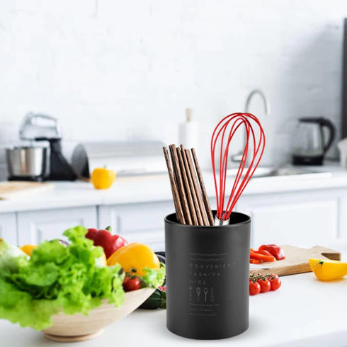 Kitchen Utensil Holder, Black Stainless Steel 3.9x5.1in Spoon Holder with Drainage Holes for Kitchen Counter