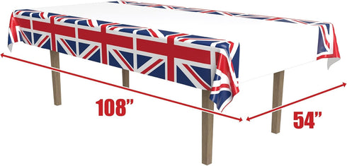 Beistle 2-Pack Union Jack Rectangular Plastic Tablecovers, 54” x 108” Royal English Party Decorations