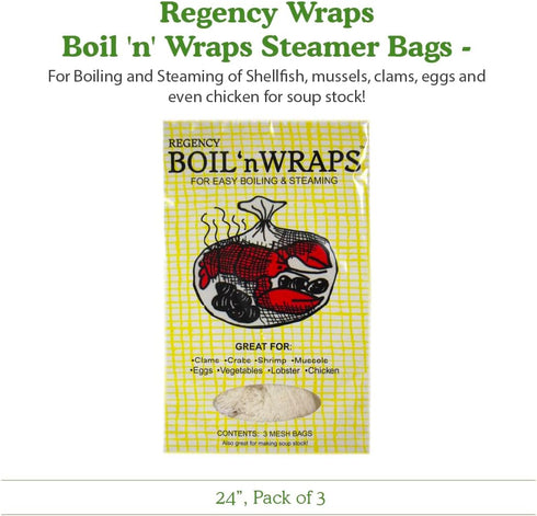 Regency Wraps Boil 'n' Wraps Steamer Bags, Natural for Safe Cooking of Shellfish, Vegetables, 24” (Pack of 3)