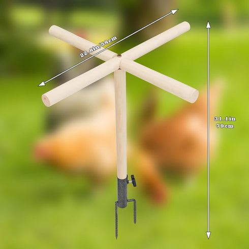 Neeenn Chicken Perch Toy for Coop, Wooden Chick Perch Stand with Metal Ground Plug, Chicken Coop Backyard Poultry