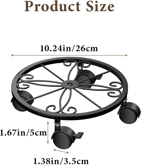 Chinpakden 10.24" 360 Plant Caddy with Wheels - Plant Stand with Wheels, Lockable Plant Rollers Plant Dolly, Plant Tray