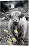 ZXHYWYM Highland Cow Canvas Wall Art, Black and White Cattle and Full Moon Pictures for Home Decor Framed 12" x 18"