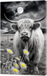 ZXHYWYM Highland Cow Canvas Wall Art, Black and White Cattle and Full Moon Pictures for Home Decor Framed 12" x 18"