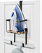 Wall Mount/Over The Door Ironing Board Holder, Large Storage Basket, Black, Laundry Room Iron and Board Storage