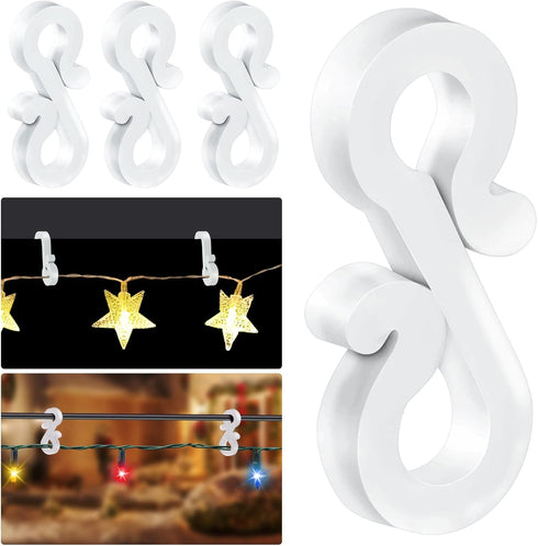 Meetory Christmas Light Clips, 100 Mini Hanging Hooks for Gutters & Shingles, Weatherproof Plastic Hooks