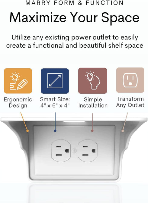 Storage Theory Power Perch Horizontal Outlet Shelf - Space Saving Bathroom Shelving for Electric Toothbrush, Echo Dot