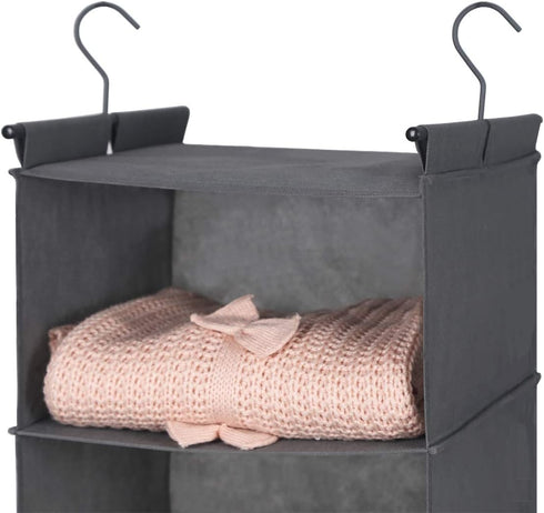 MAX Houser 6 Tier Shelf Hanging Closet Organizer, Foldable Hanging Shelf with 2 Sturdy Hooks for Storage (Grey)