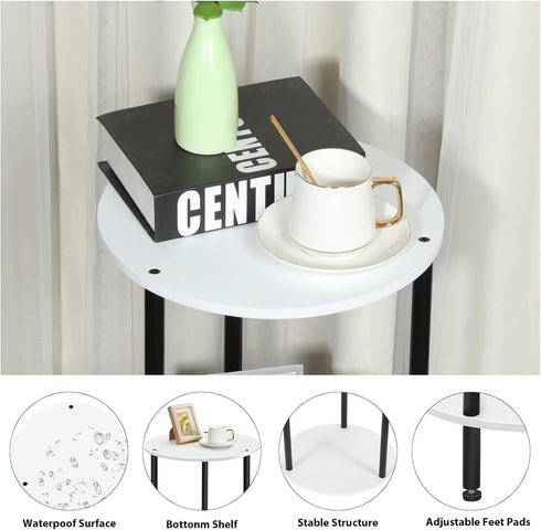 Set 2, SEHERTIWY Round Side Table for Living Room, White End Tables Living Room of Accent Table for Small Spaces, Round