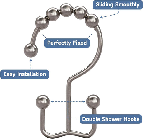 Titanker Shower Curtain Hooks Rings, Set of 12 Rust Resistant Metal Double Glide Hooks for Bathroom Shower Rods