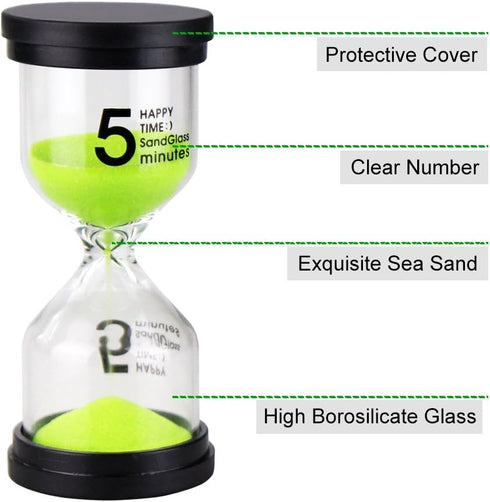 EMDMAK Colorful Sand Timer, Hourglass Sandglass Timer, 1/3/5/10/15/30 mins, Pack of 6 for Games, Classroom, Home Office