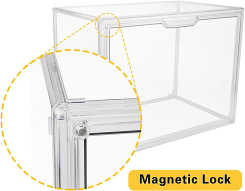 Clear Stackable Plastic Storage Bins with Magnetic Lid - Dustproof Display Cases for Books, Cosmetics, Collectibles