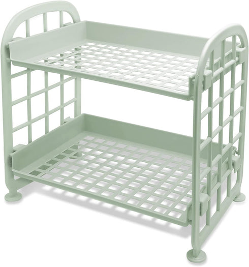 UnnFiko 2-Layers Table Shelf Organizer, Adjustable Plastic Storage Rack Shelf for Desk Stand Table Storage (Green)
