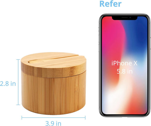 HTB Bamboo Salt Cellar with Mini Spoon, Kitchen Salt Box with Swivel Magnetic Closure Lid, Round Salt Container