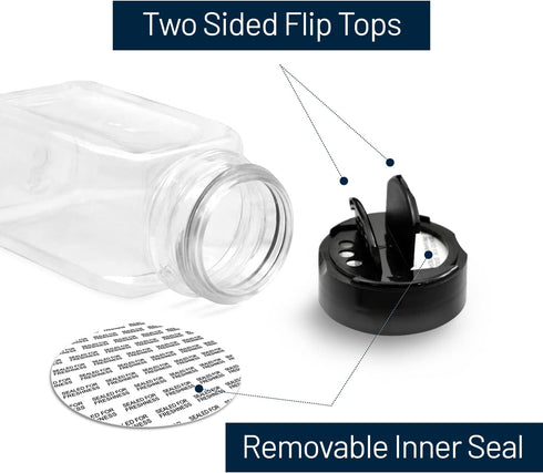 RoyalHouse 6 Pack 9.5 Oz Plastic Spice Jars with Black Cap, Clear Plastic Containers with Shaker Lids