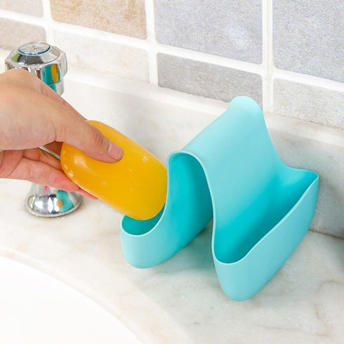 3 Pack Saddle Silicone Sink Caddy, Sponge Soap Brush Holder Organizer for Kitchen (Blue, Green, Pink)