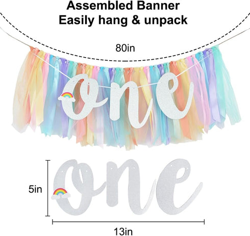 1st BEISHIDA Birthday High Chair Banner Garland - Pastel Rainbow Baby Shower Decorations,Rainbow Theme Banner for First