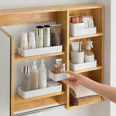 RAUVOLFIA 6 Pack Plastic Drawer Organizer Set, White Bathroom Vanity Trays for Makeup, Jewelry, Office, and Kitchen