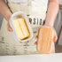 KOOV White Porcelain Large Butter Dish with Lid, Airtight Container with Oak Lid for 2 Sticks of Butter