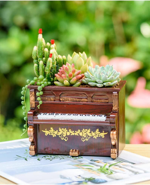 Wooden Pots, Mini Flowerpot, Retro Resin Succulent Planter Bonsai Pot Desk Holder Mini Ornament (Piano Black)