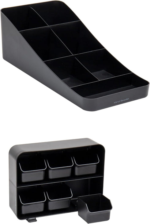 Mind Reader Tea Storage Cup and Condiment Station, Set of 2 Countertop Organizer for Kitchen (Black)