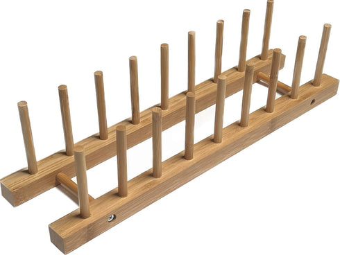 Brown Plate Wood Dish Drying Rack, Kitchen Countertop Plate Drainers, 17" x 4.5" x 4"