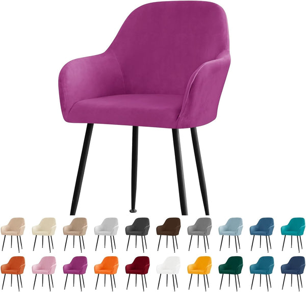 Velvet Curved Back Dining Room Chair Covers with Arms Stretch Swivel Bar