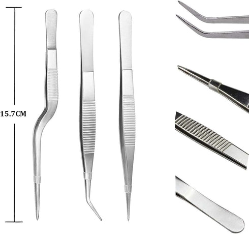 5pc Precision Cooking Tweezers, Stainless Steel Curved Tongs for Kitchen Plating, Baking, Decorating, Beauty