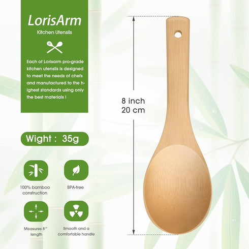 Bamboo Rice Paddle, 2pcs Wooden Spoons for Serving Utensil, Kitchen Utensil Set