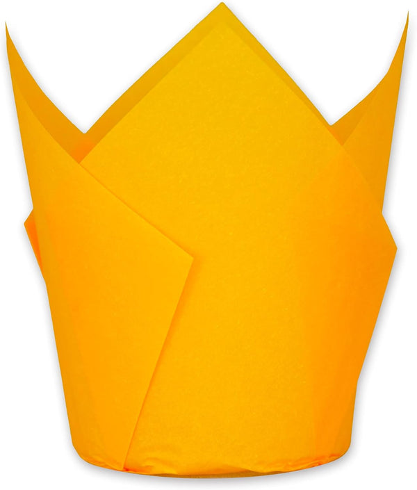 Large Tulip Baking Cups, Orange Color, 2-1/4" Base Diameter x 4" Wall Height, Parchment Paper, Case of 130 pcs