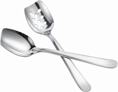IMEEA Flat Edge Spoon - 18/8 Stainless Steel Flat Bottom Serving Spoon for Cooking, Set of 2