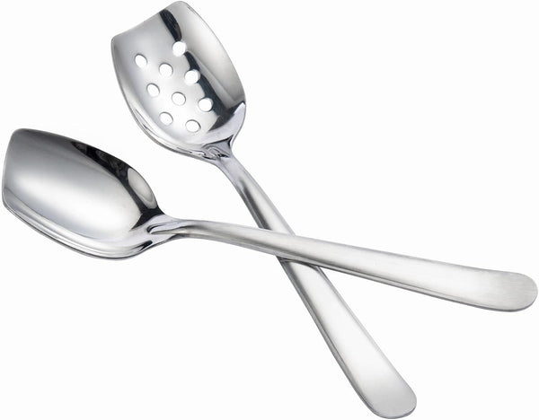 IMEEA Flat Edge Spoon - 18/8 Stainless Steel Flat Bottom Serving Spoon for Cooking, Set of 2