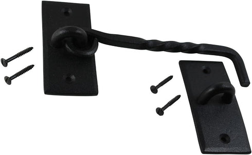 Renovators Supply Manufacturing Hook and Eye Latch, 6.5 in. Black Wrought Iron Door Lock with Hardware