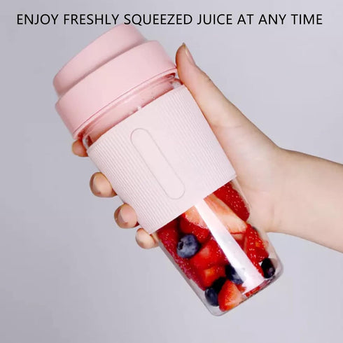 Electric Juicer Cup, Mini Portable USB Rechargeable Blender, Pink Mixing Bottle for Shakes, Fruit, Vegetables, 300ML