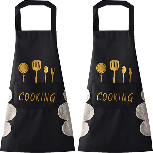 DILLMAN Women Kitchen Apron with Hand Wipe Pockets, Big Pocket, Waterproof for Cooking and Baking