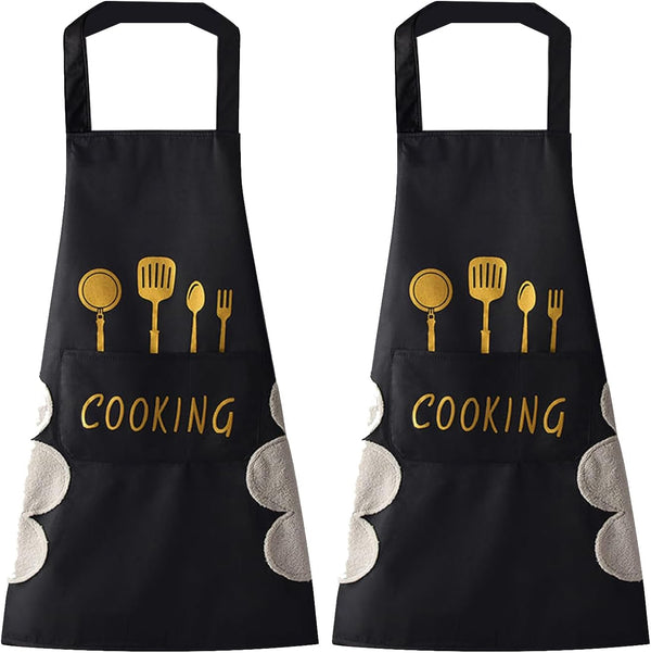 DILLMAN Women Kitchen Apron with Hand Wipe Pockets, Big Pocket, Waterproof for Cooking and Baking