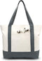 TOPDesign 1-Pack Canvas Tote Bag with External Pocket, Reusable Grocery Shopping Bag, Grey/Natural